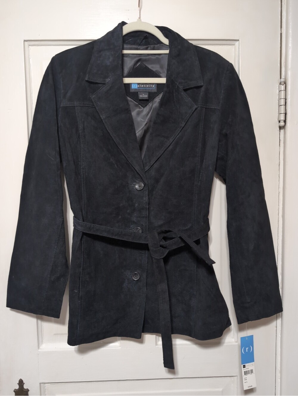 Relativity Genuine Leather Jacket Coat Black Woman's L Career Staple(C)